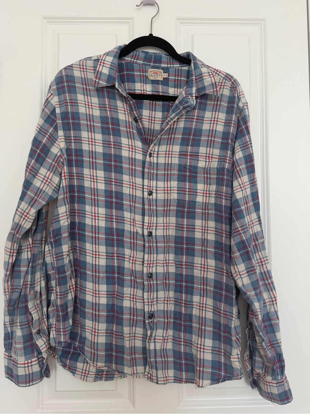 Faherty Blue and White Plaid Button-Down Shirt XL